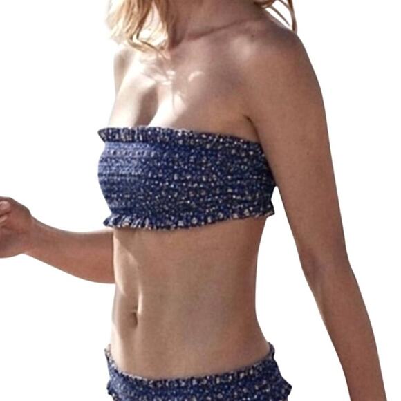 Tory Burch medium smocked ruffle bandeau bikini swim top SW 2907 - Picture 1 of 11